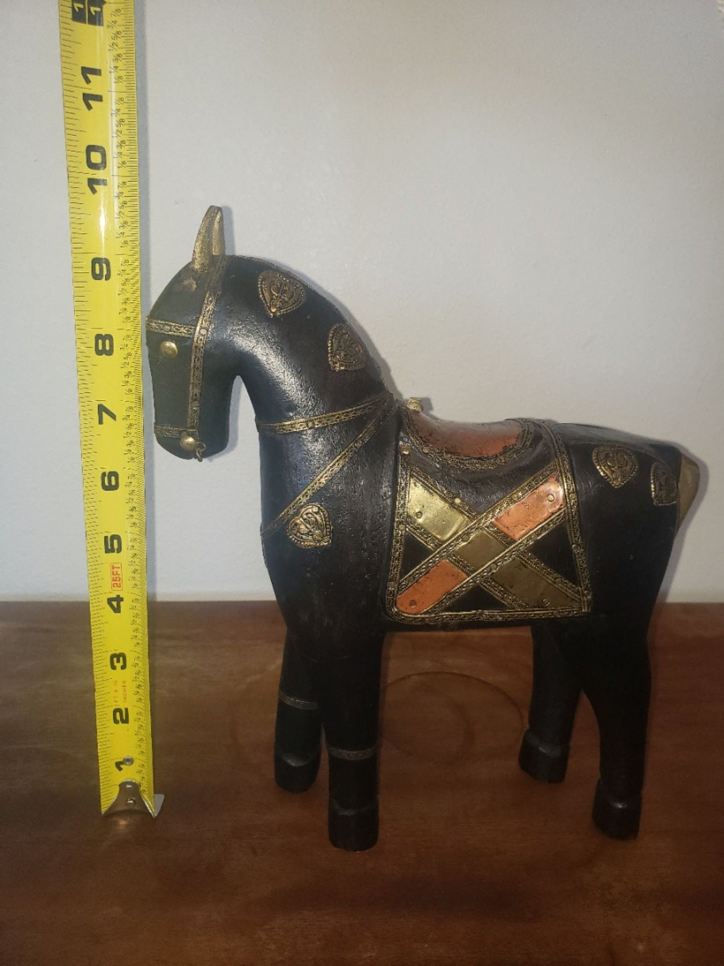 War Horse Sculpture with Copper and Brass Decorations