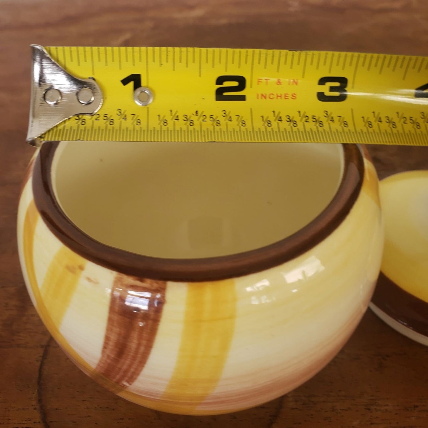 Vintage Cute Little Yellow and Brown Plaid Sugar Bowl with Lid
