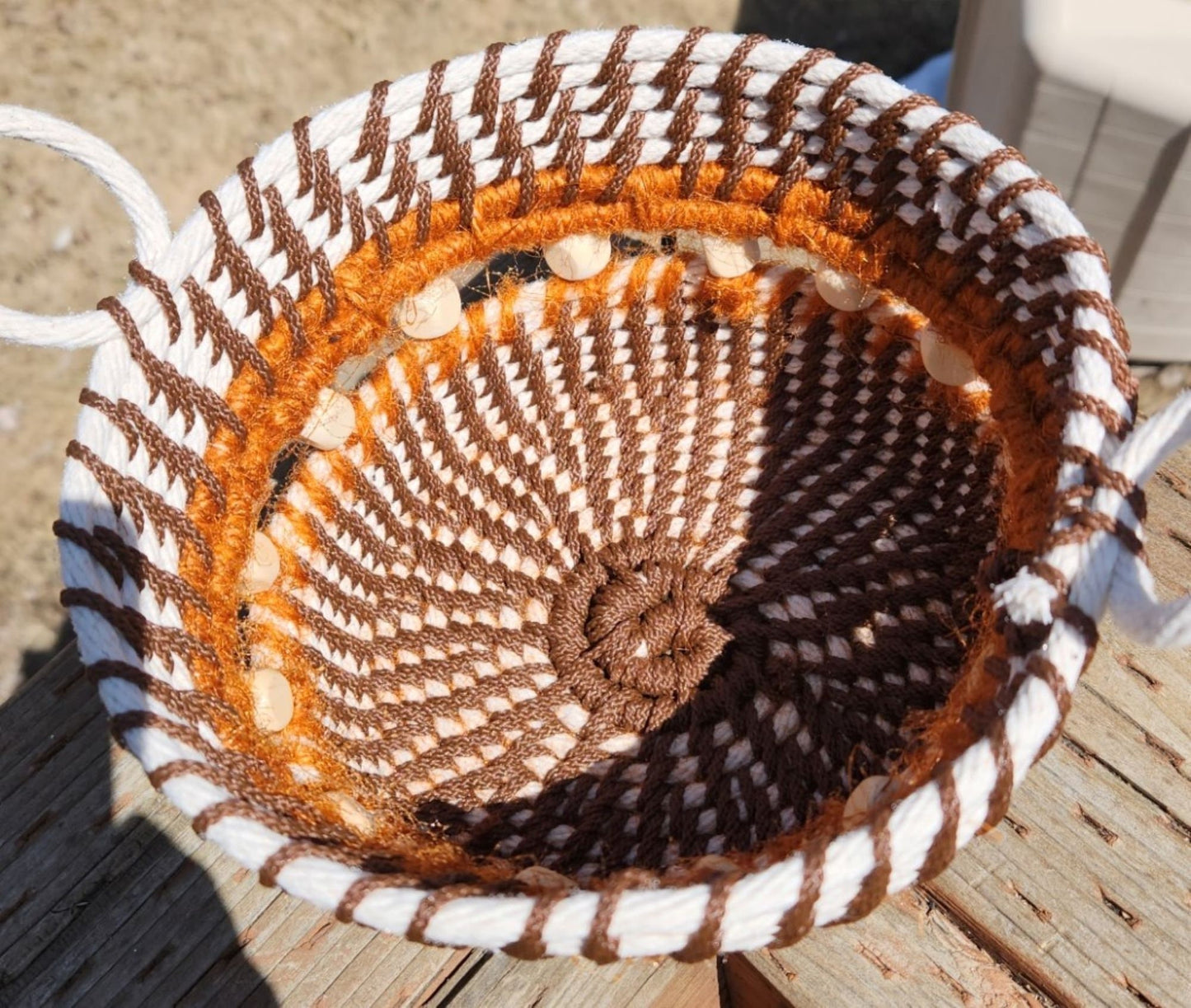 Handcrafted Coil Woven Basket with Wooden Beads