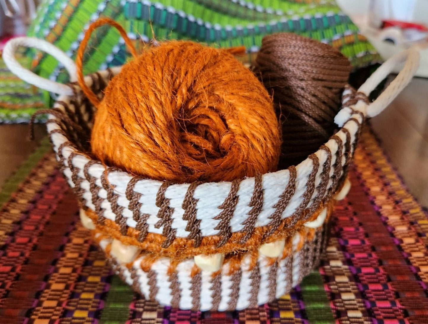 Handcrafted Coil Woven Basket with Wooden Beads