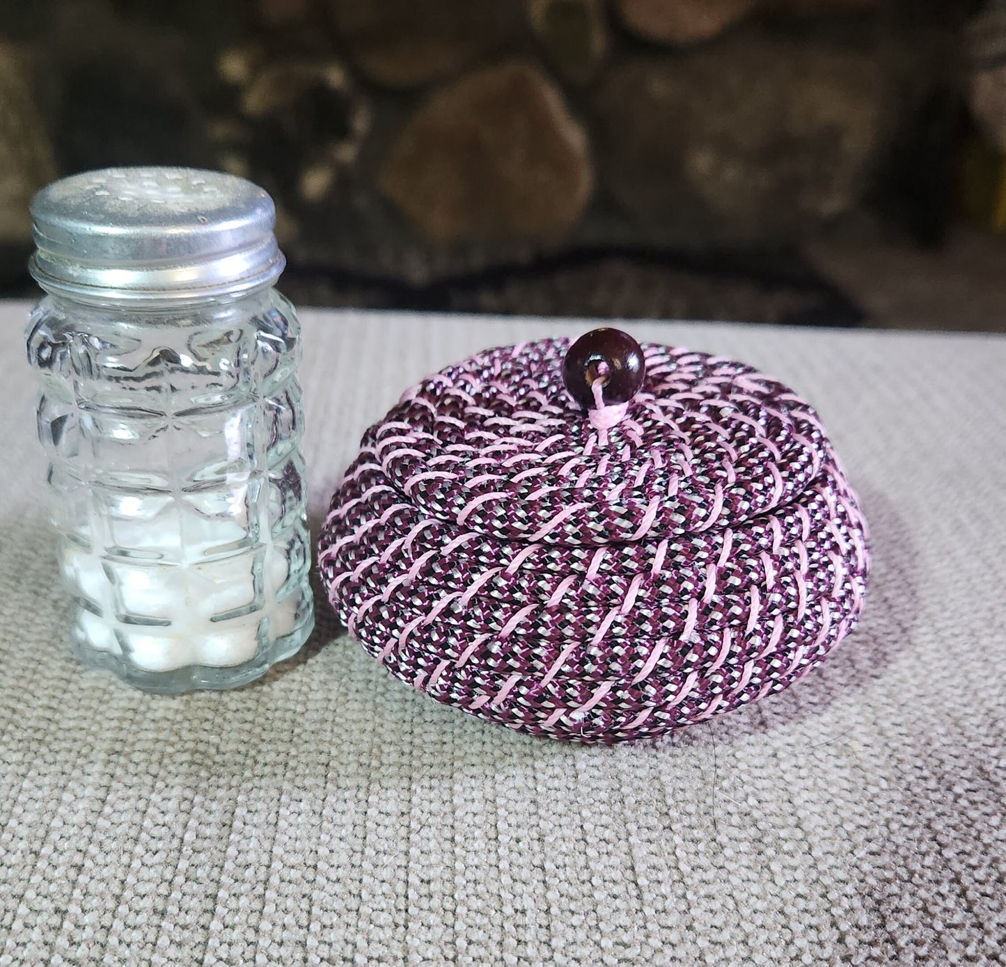 Handcrafted Purple, Silver, Black Coil Woven Basket