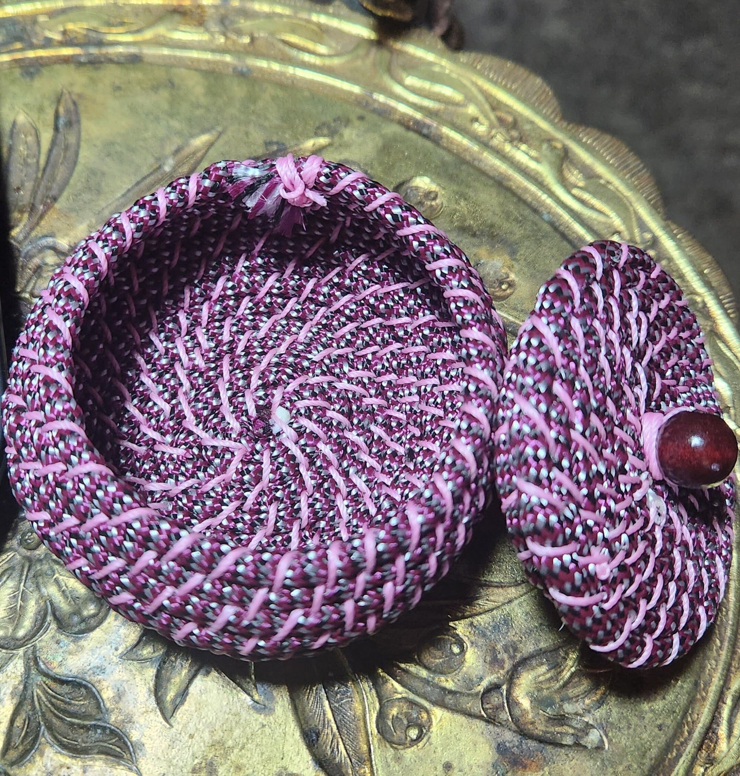 Handcrafted Purple, Silver, Black Coil Woven Basket