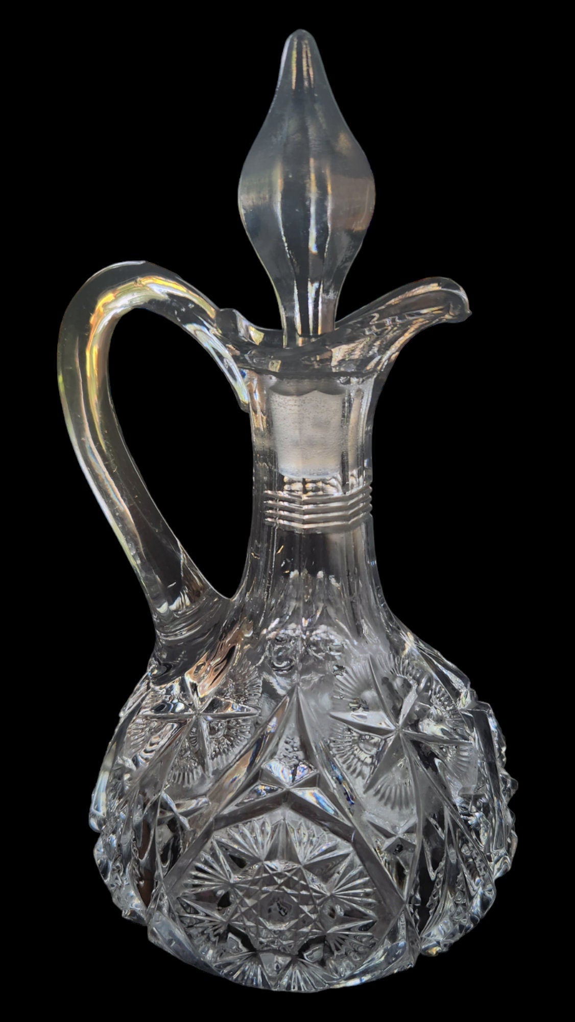 Antique Yutec Clear Glass Cruet & Stopper