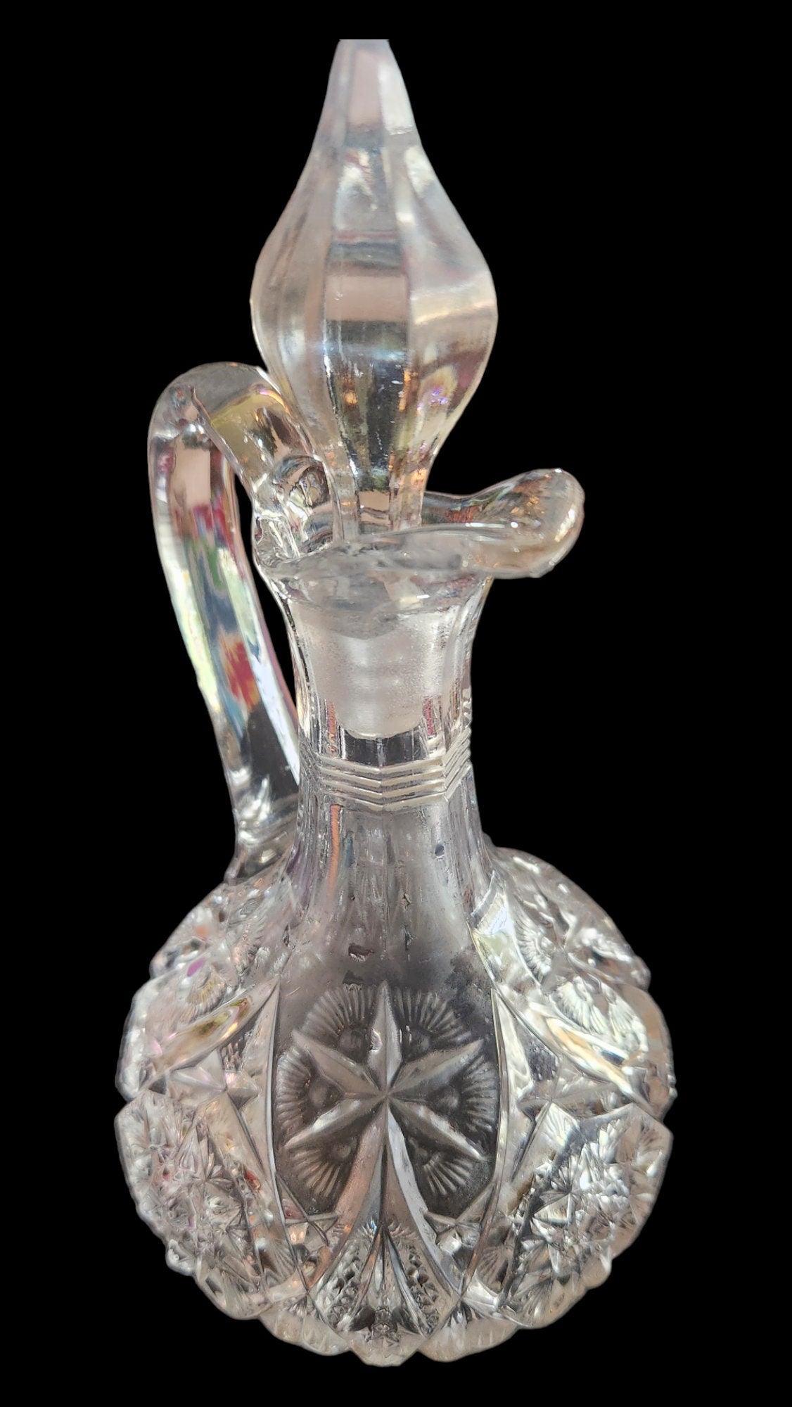 Antique Yutec Clear Glass Cruet & Stopper