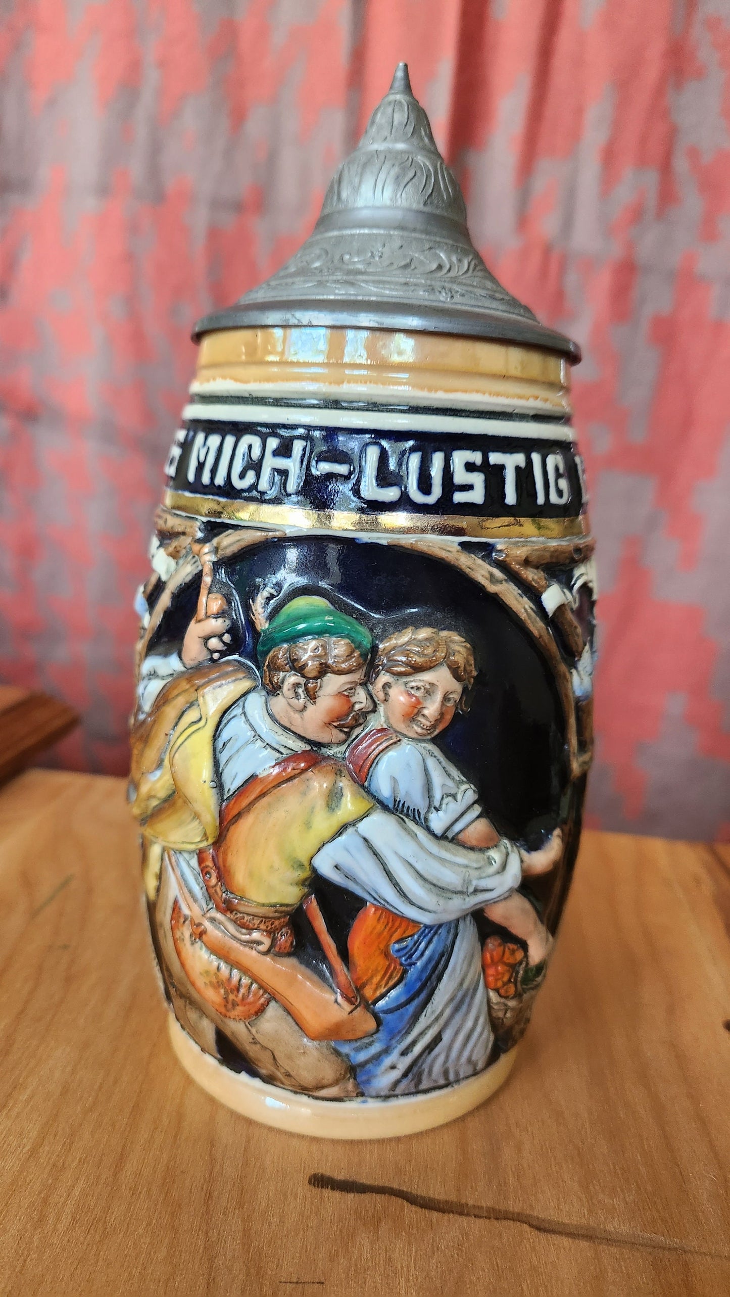 King Werk German Beer Stein with Hand Painted Design