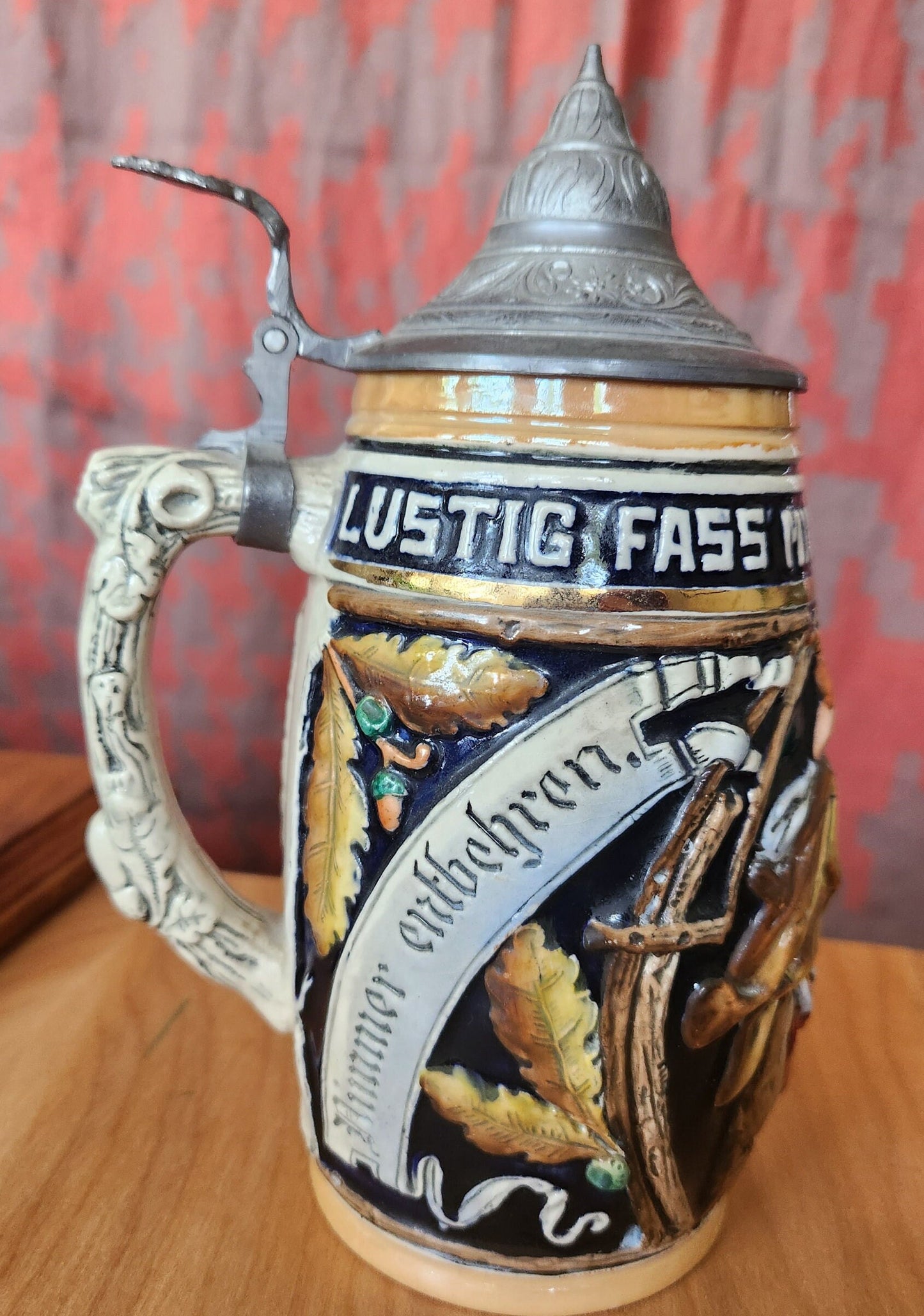 King Werk German Beer Stein with Hand Painted Design