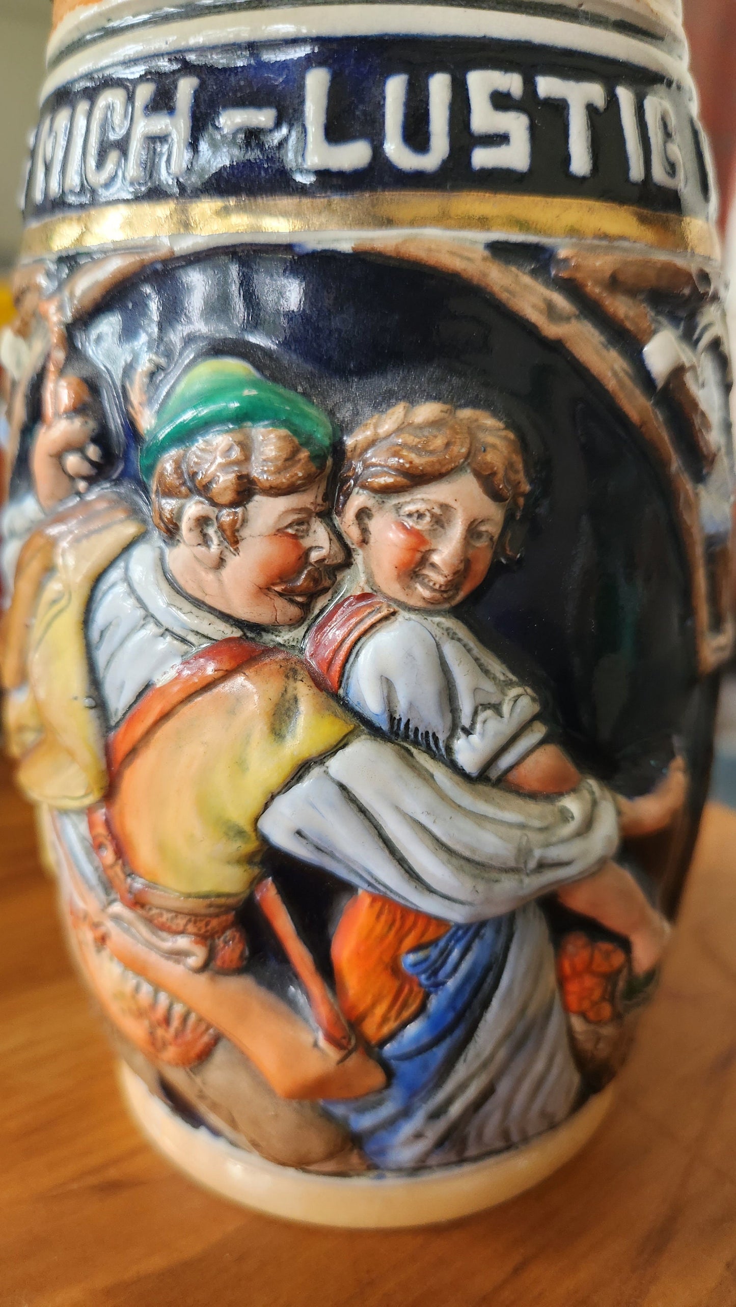 King Werk German Beer Stein with Hand Painted Design