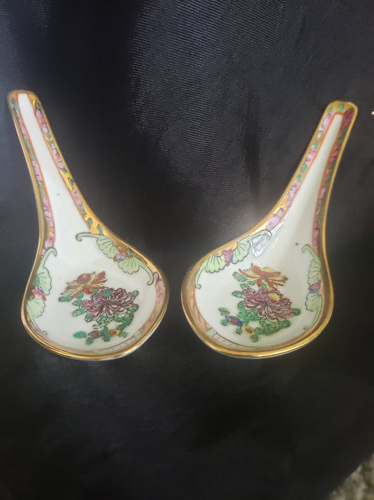 Set of Two Vintage Chinese Porcelain Rice Spoons