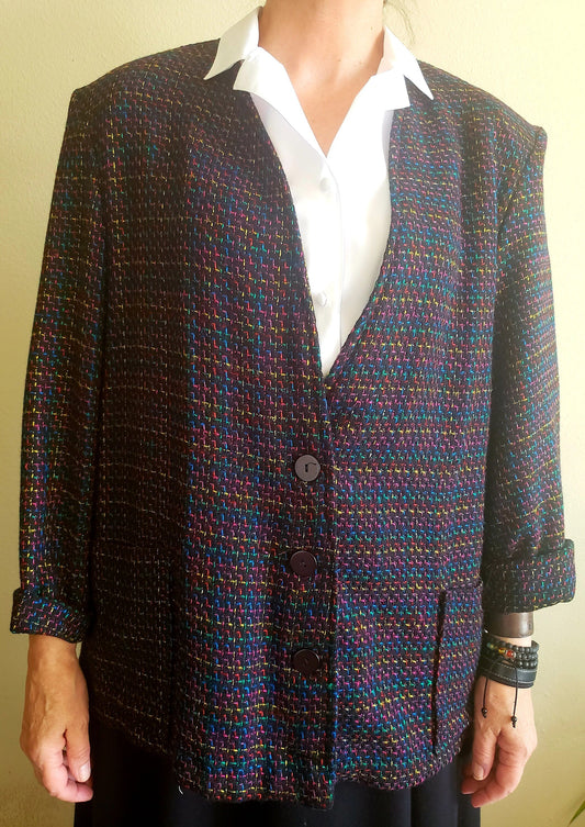 Multicolored Houndstooth Weave Oversized Jacket by Liz Novak