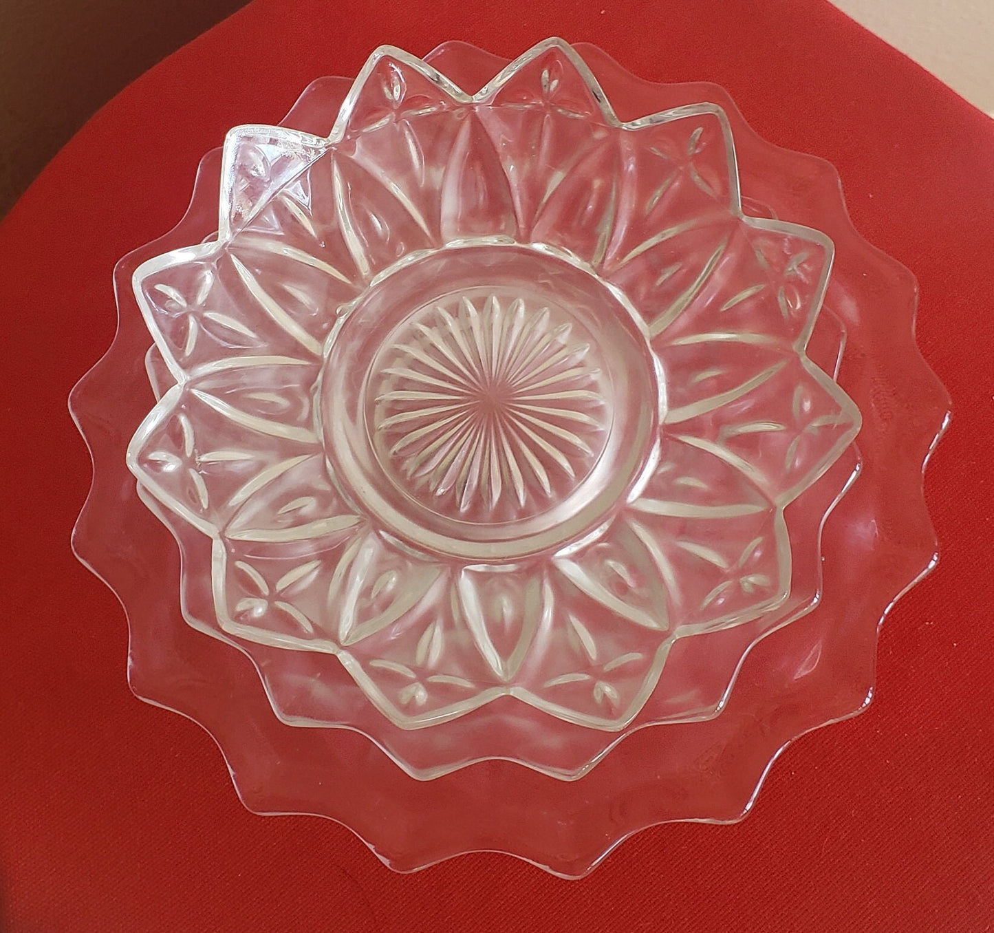 Vintage Fostoria American Serving Dishes Set and Vintage Federal Glass Petal Pattern Bowl