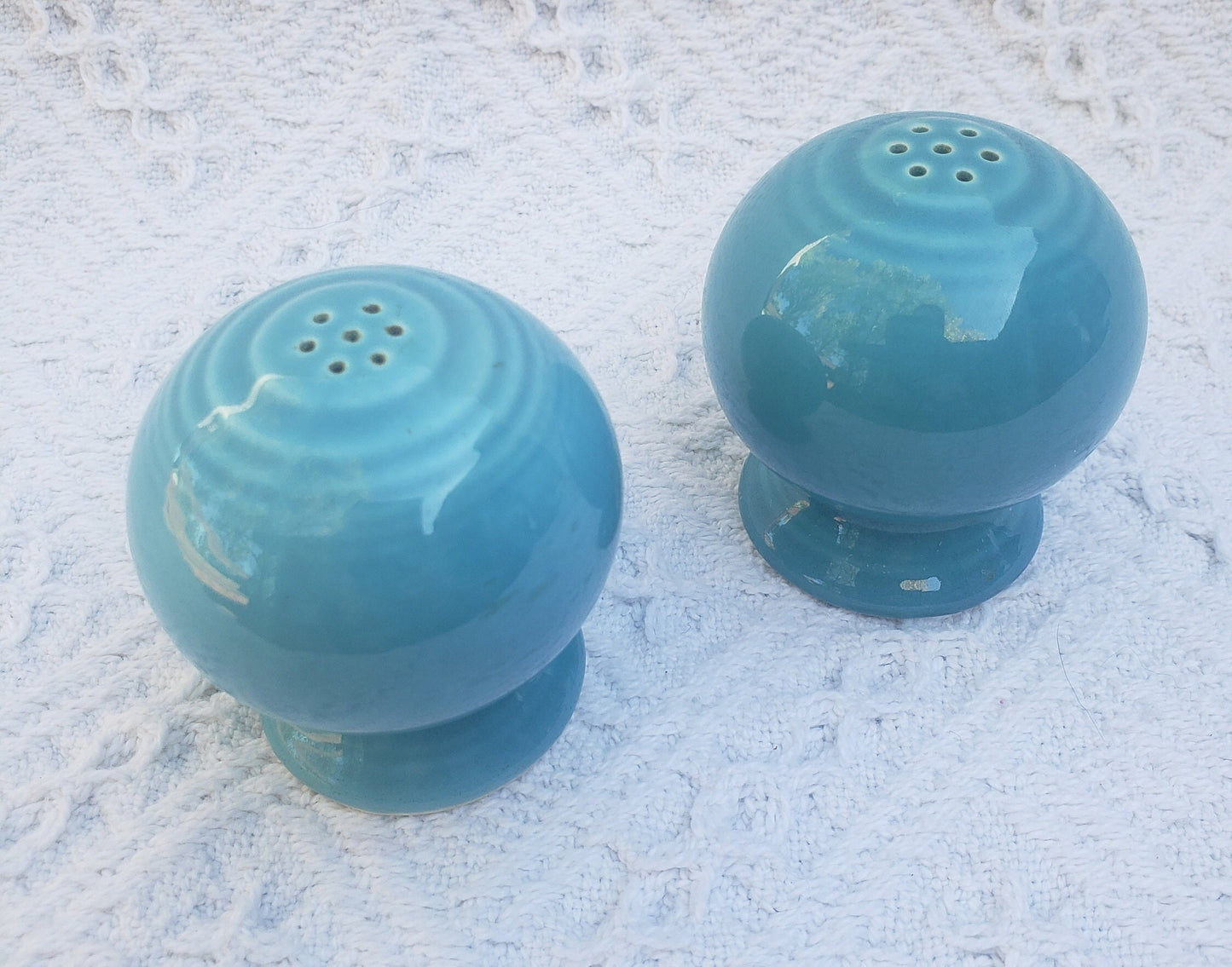 Vintage Fiesta Salt & Pepper Shakers in Original Turquoise Glaze