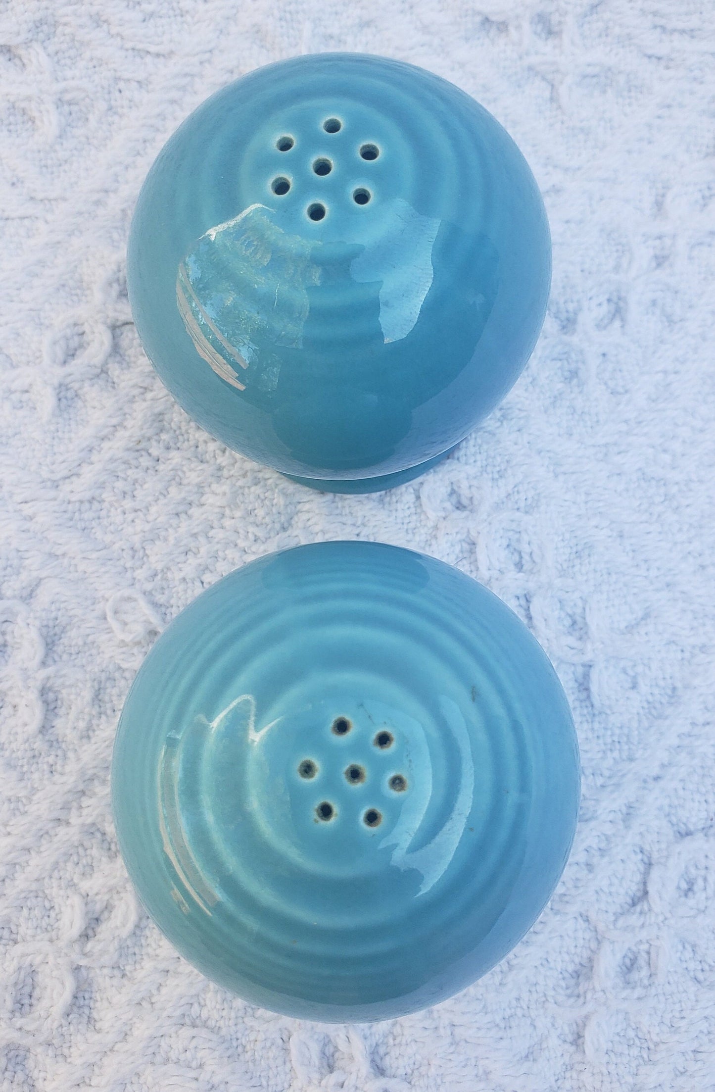 Vintage Fiesta Salt & Pepper Shakers in Original Turquoise Glaze
