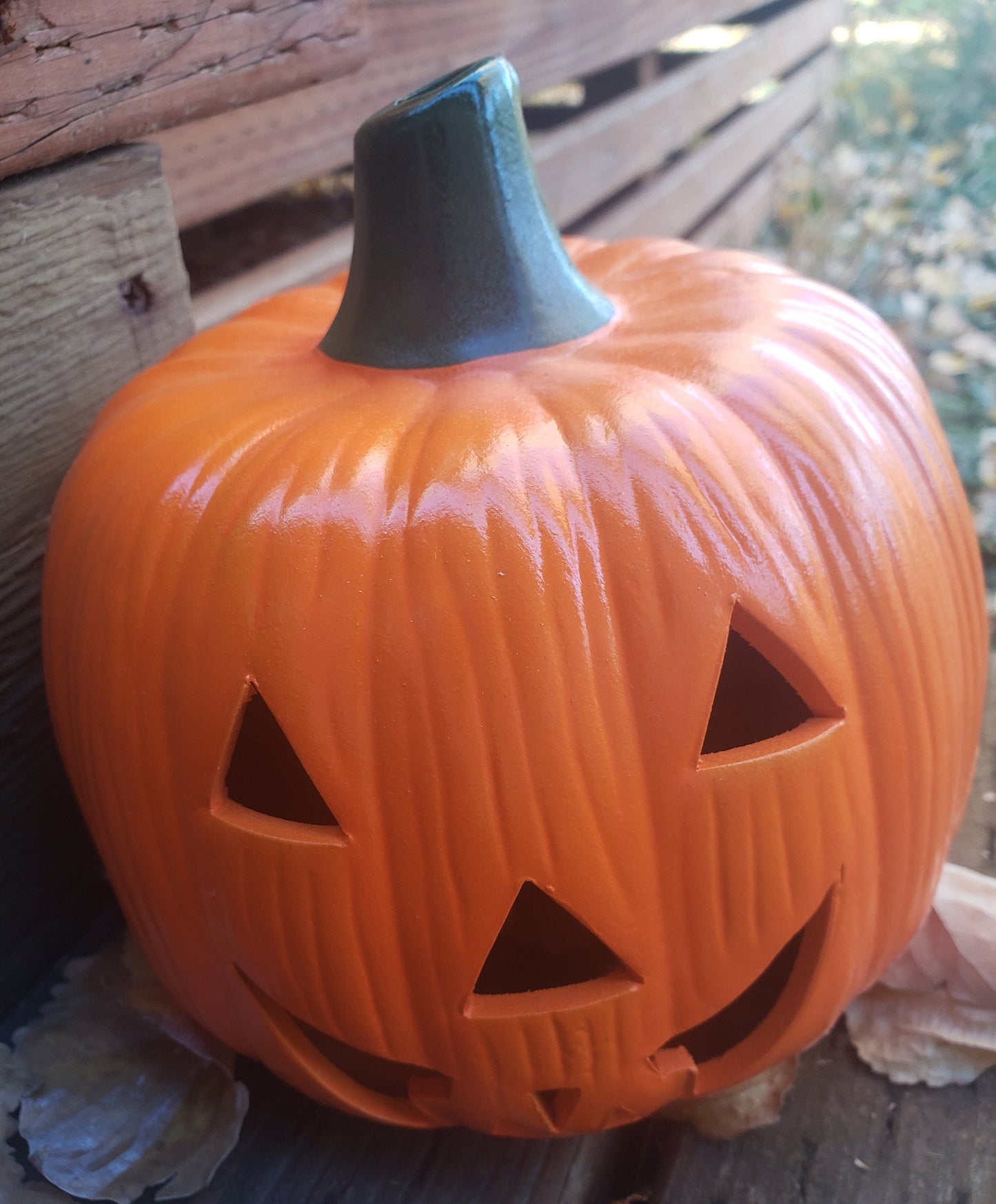 Set of 2 Vintage Ceramic Halloween Pumpkin/Jack O Lantern Luminaries