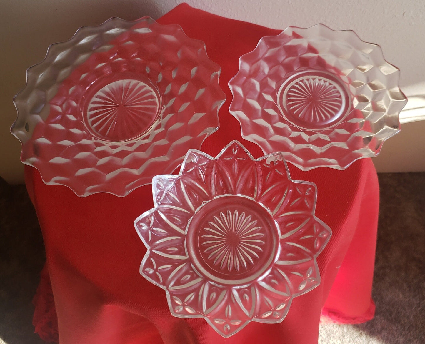 Vintage Fostoria American Serving Dishes Set and Vintage Federal Glass Petal Pattern Bowl