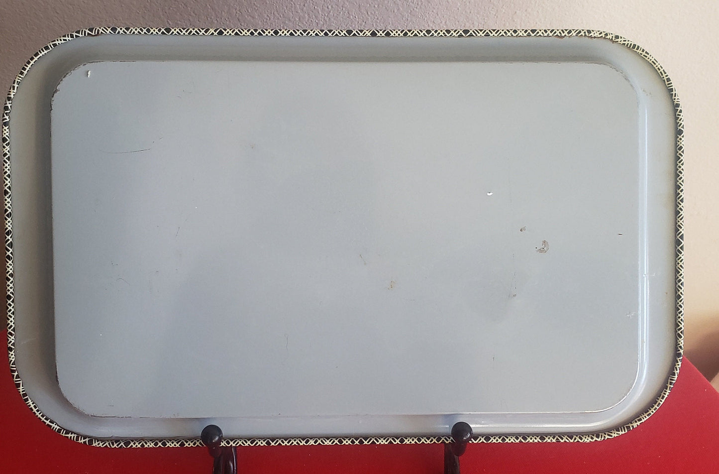 Vintage Metal Litho Lap/TV/Bed/Serving Tray Black with Carnations, Roses and Daisy's