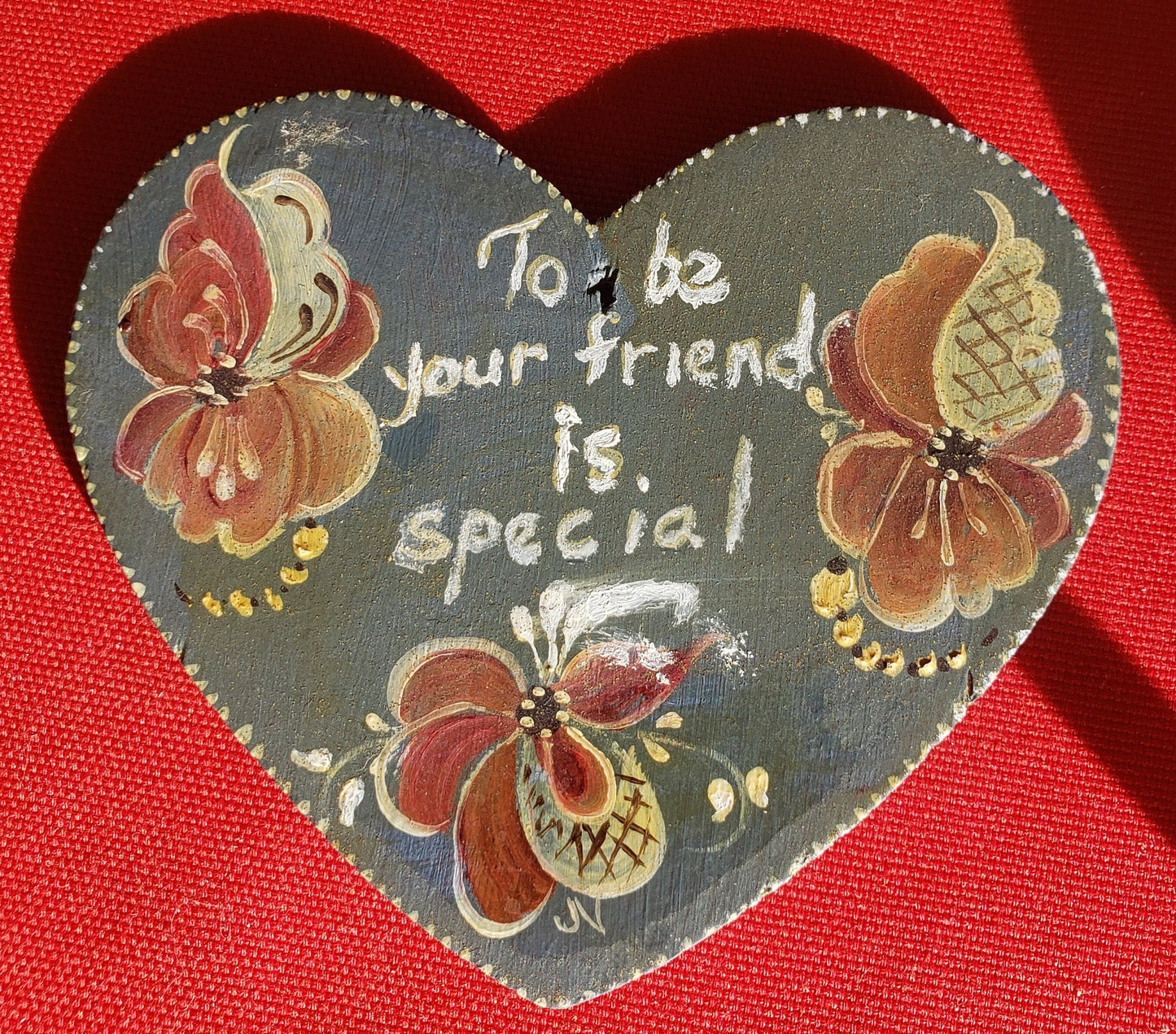 Norwegian Rosemaling Small Wooden Heart Wall Hanging