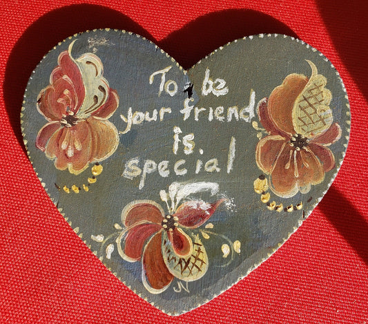 Norwegian Rosemaling Small Wooden Heart Wall Hanging