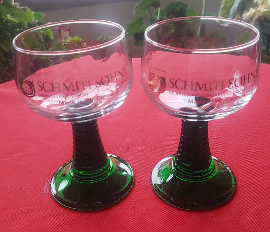 Vintage Schmitt Sohne Green Beehive Stem Glasses West Germany-Set of 2