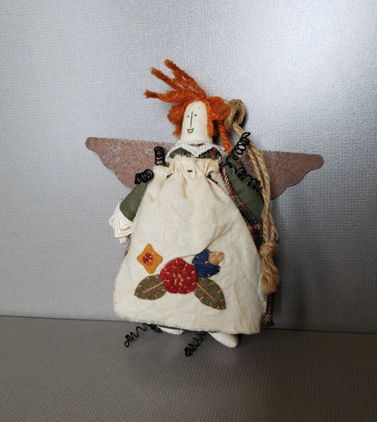 Vintage Plush Christmas Angel with Metal Wings