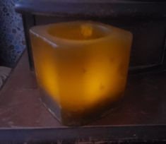 Real Wax Flameless Votive/Tealight Candle Holder - Distressed Honey/Amber Beeswax Color