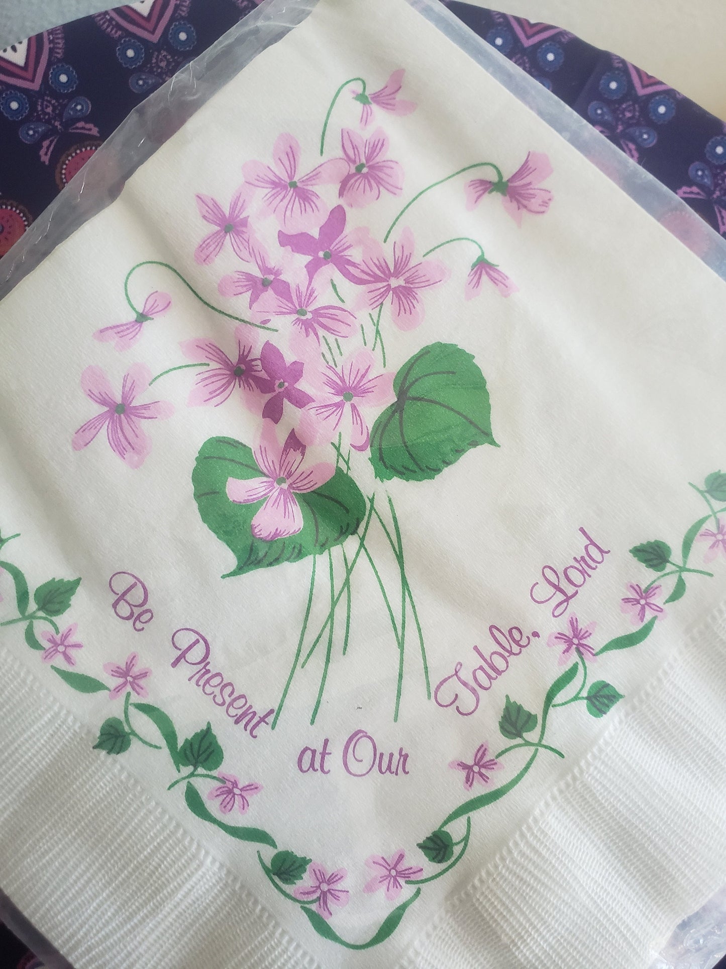 Vintage Graceline Paper Table Napkins - Purple Flower Bouquet