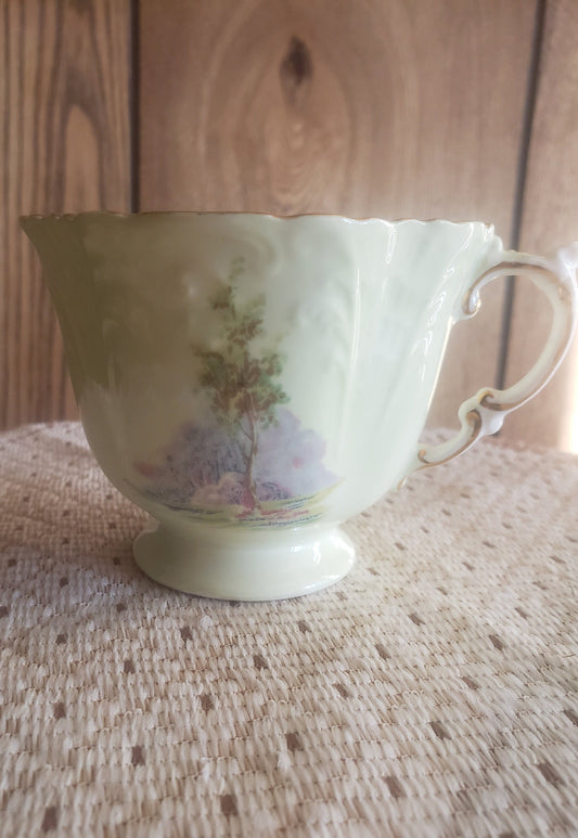 Vintage Aynsley Pale Green Quatrefoil Teacup "Bluebell TIme"