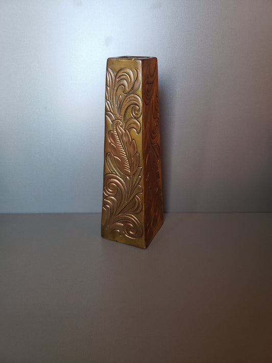 Vintage Hand Painted Ceramic Bronze and Copper Colored Vase