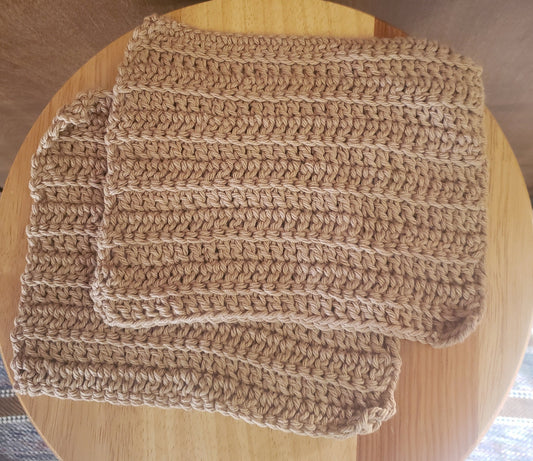Set of 2 Hand-Knitted Dishcloths (Tan/Khaki)