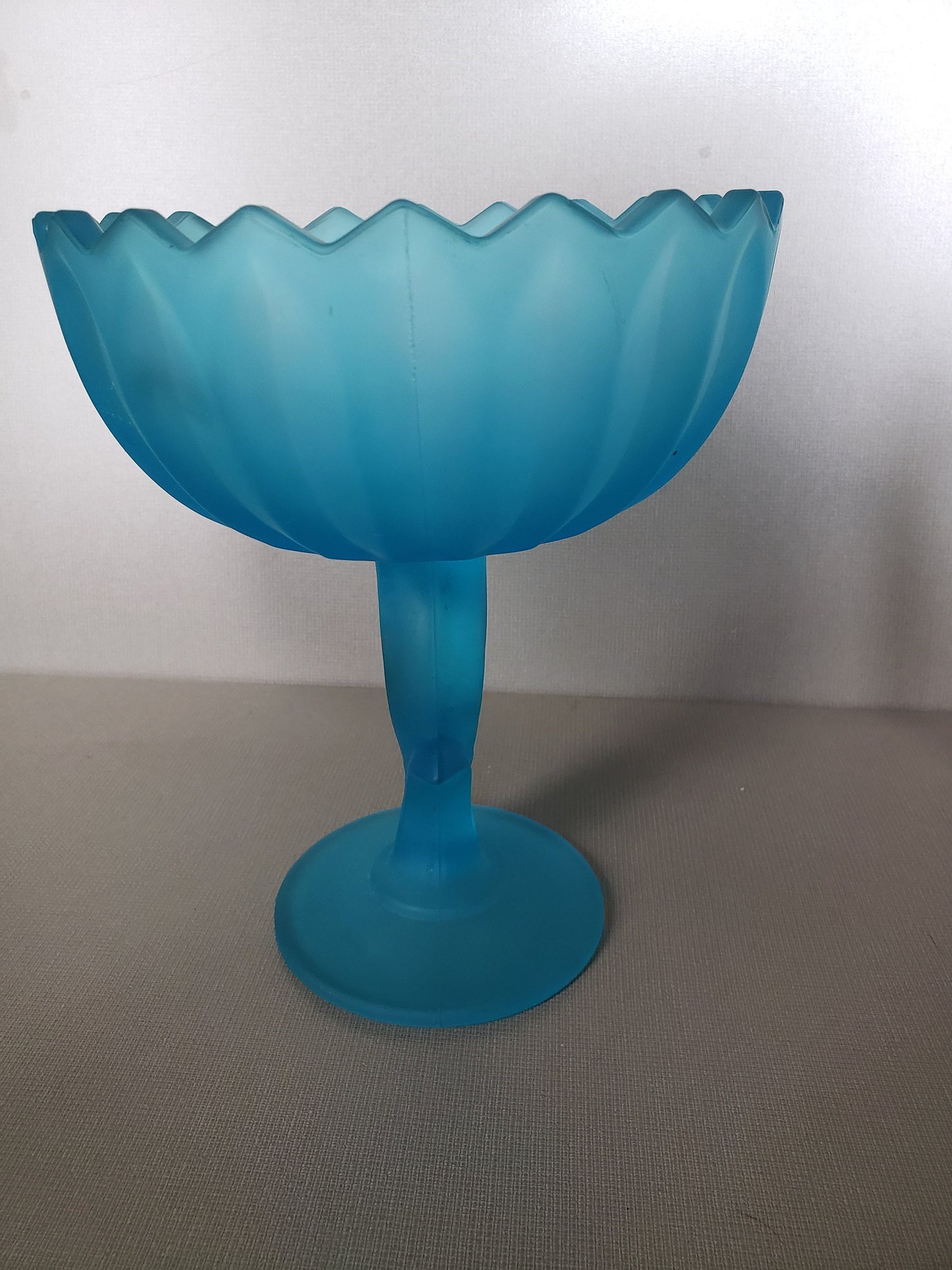 Vintage 1960's Frosted Aqua Blue Indiana Glass Pedestal Compote Bowl
