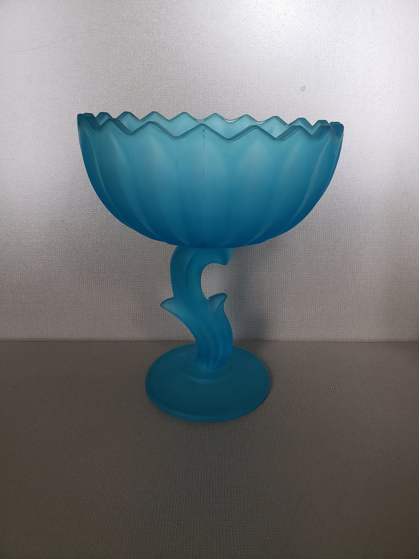 Vintage 1960's Frosted Aqua Blue Indiana Glass Pedestal Compote Bowl