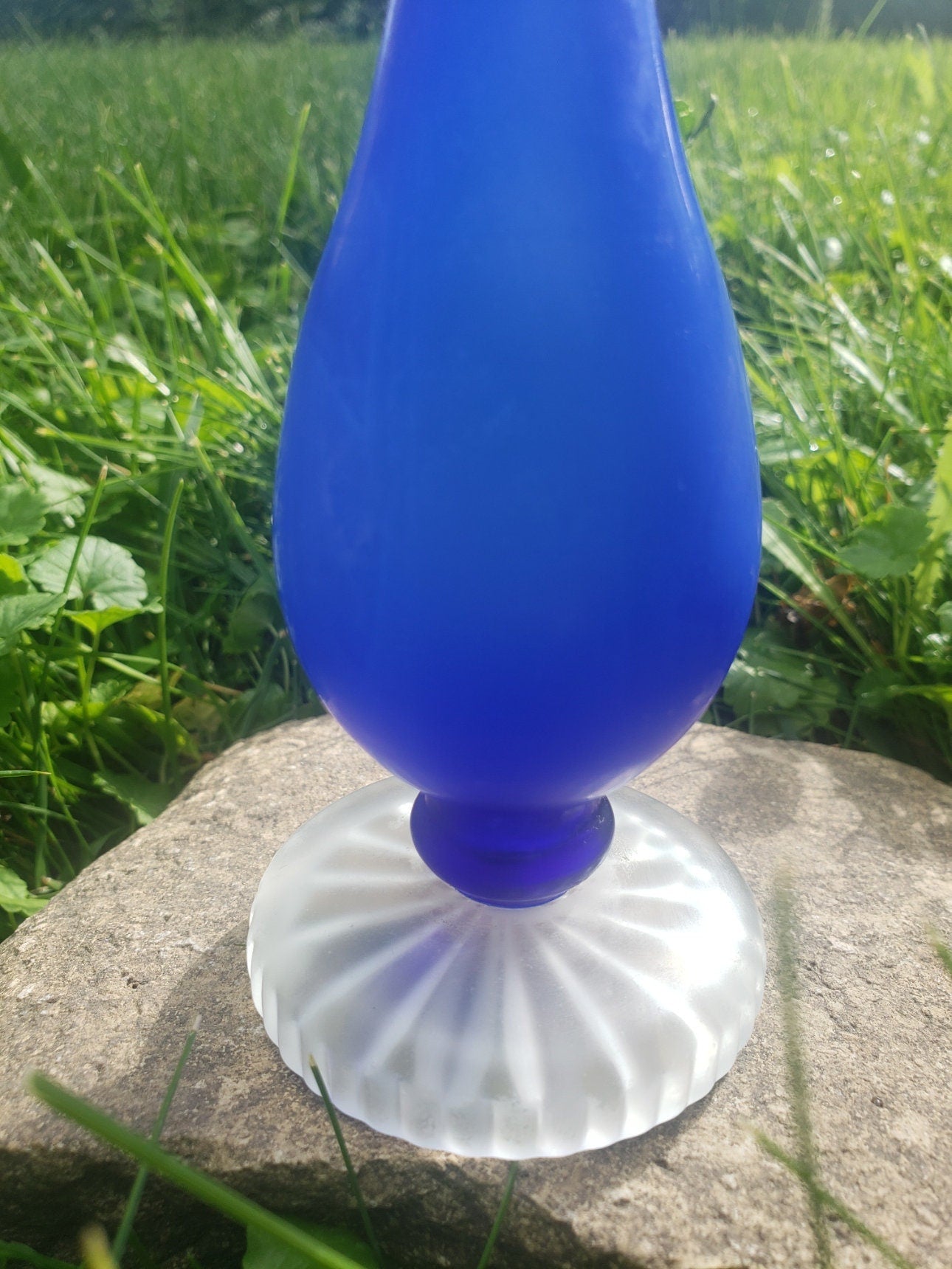 Handblown Cobalt Blue Frosted Glass Gooseneck Vase