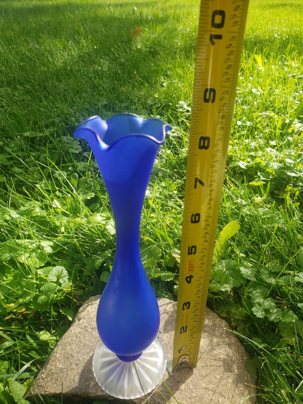 Handblown Cobalt Blue Frosted Glass Gooseneck Vase