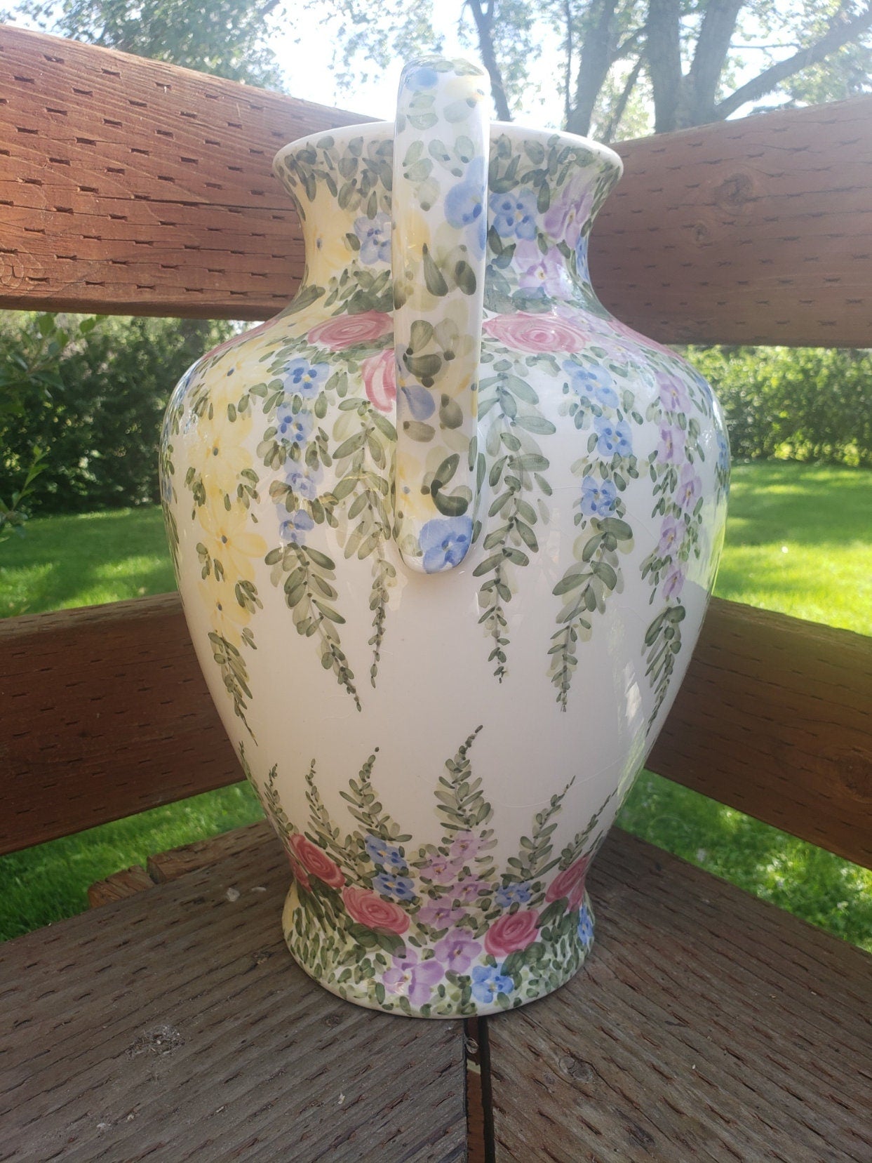 Tabletops Unlimited 'English Garden' by Don Swanson Hand Painted Double Handle Vase