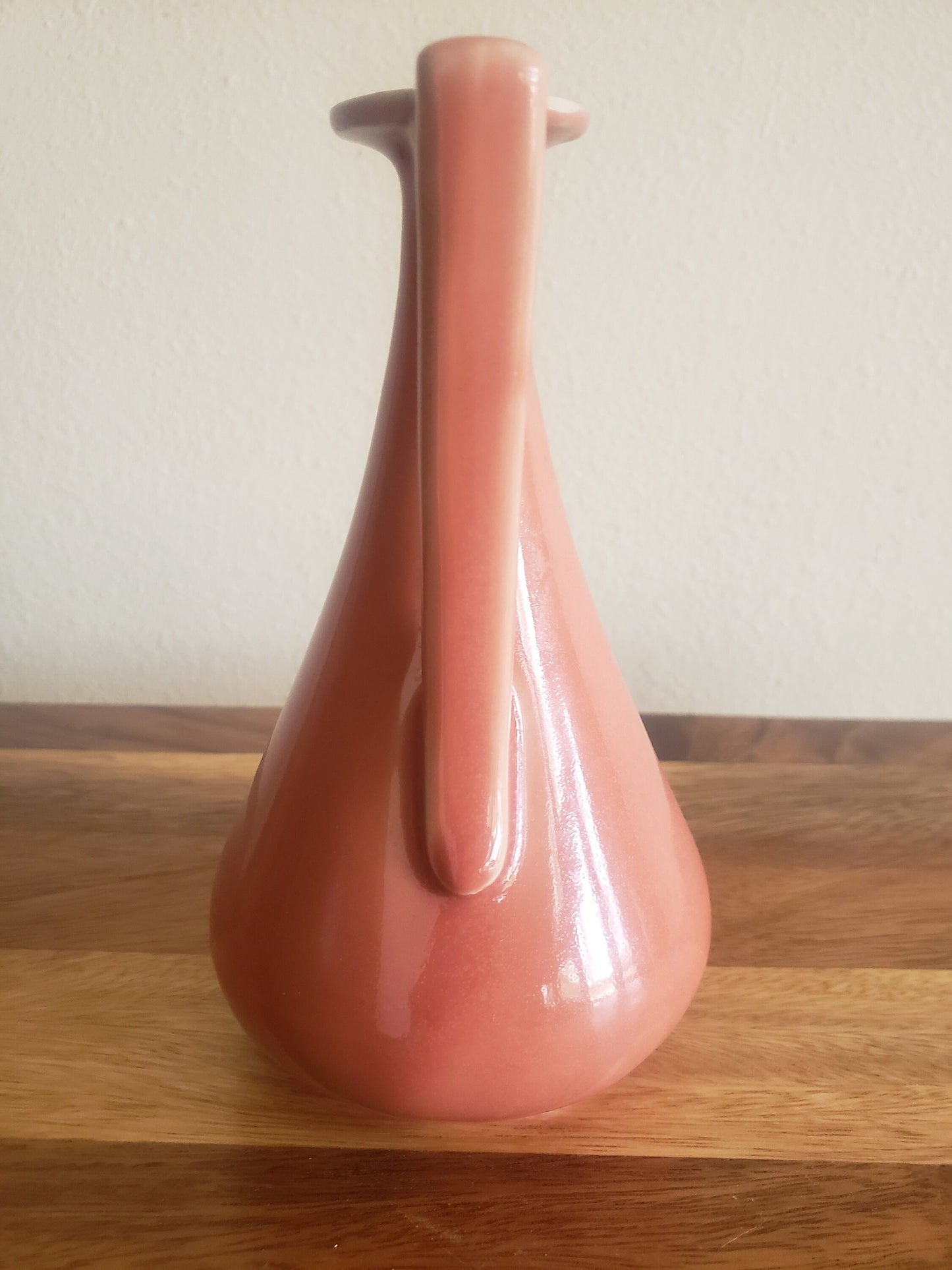 Distinctly Shaped Dusty Rose Handled Vase or Small Pitcher