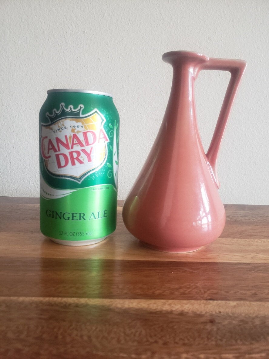 Distinctly Shaped Dusty Rose Handled Vase or Small Pitcher