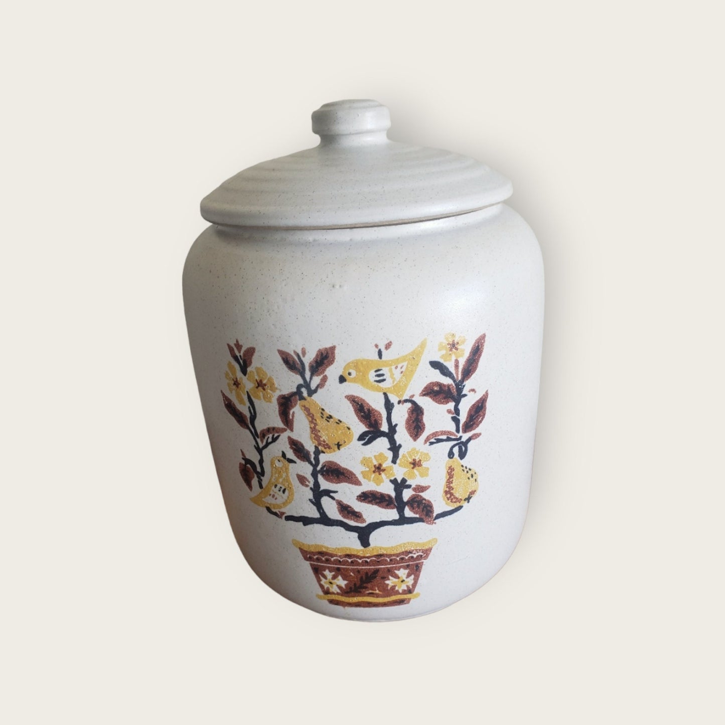 Vintage Stoneware Cookie Jar - Two Partridges in a Pear Tree