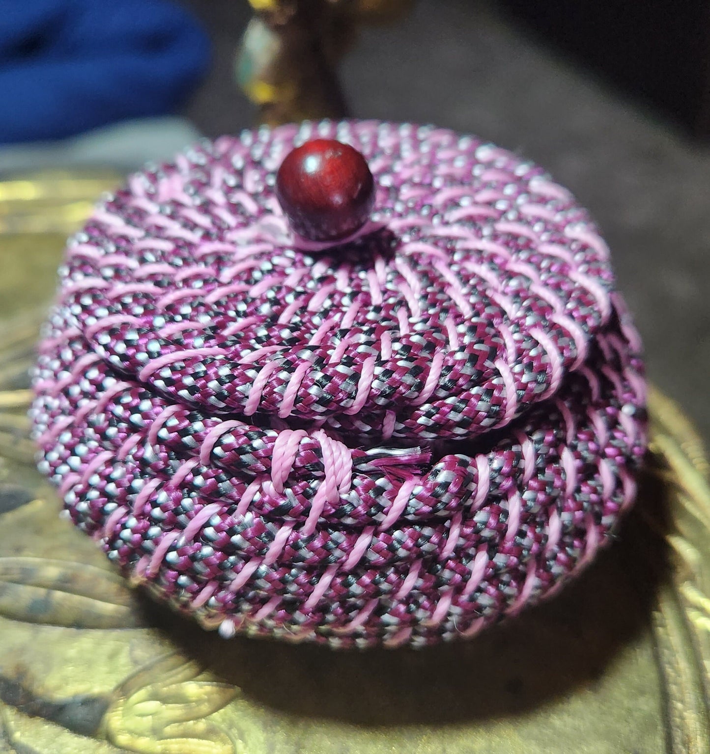 Handcrafted Purple, Silver, Black Coil Woven Basket