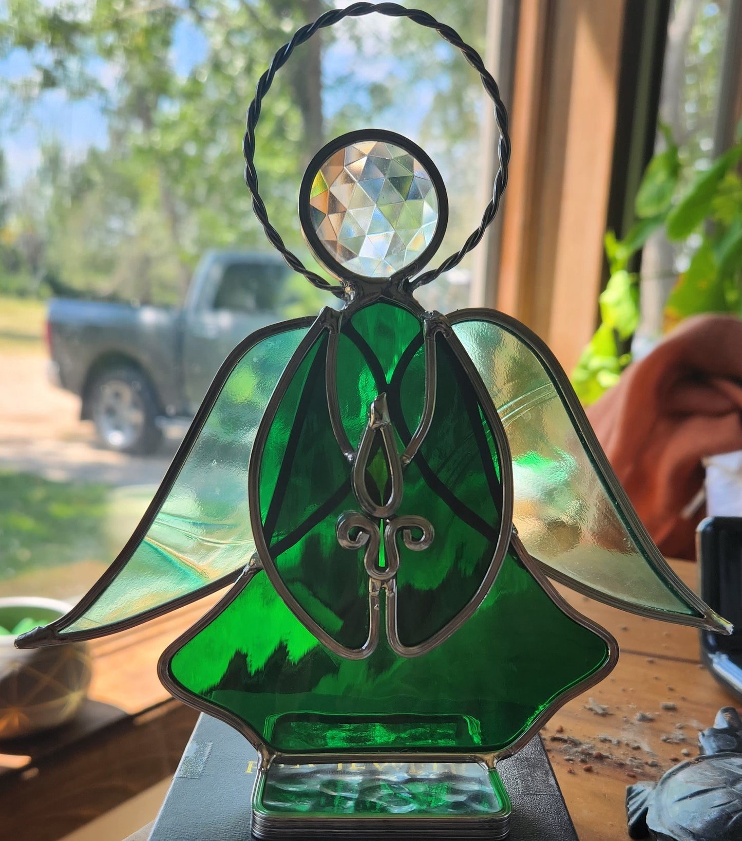 Vintage Leaded Stained Glass Suncatcher